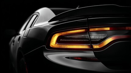 Sleek black car showcasing modern taillight design with a sporty spoiler, perfect for automotive enthusiasts and luxury lifestyle promotions