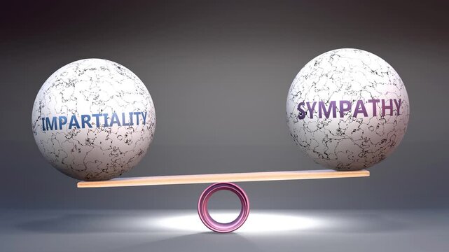 Impartiality and sympathy in balance - balancing stones on a scale symbolizing harmony, equity and equilibrium between impartiality and sympathy. Harmonious and beneficial situation.