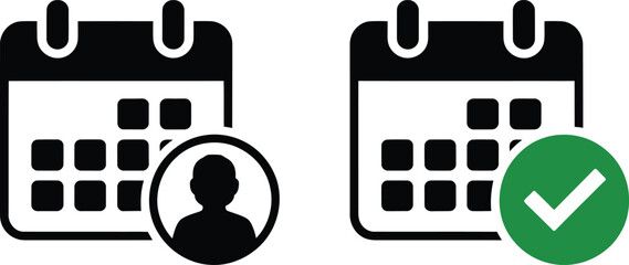 Calendar icons showing a person and a confirmed appointment with a checkmark