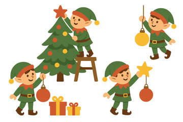 Naklejka premium Christmas silhouette icon set. featuring elf, tree, gift, ornament, and star symbols