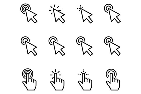 set of Cursor & Hand Interaction Icons,
Cursor & Hand Interaction Icons,
Minimalist Black Line Click and Pointer Symbols