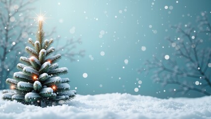 3D Christmas tree with snowy background illustration Copy space image Place for adding text or design