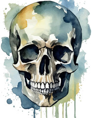 Skull white, watercolor work, isolated
