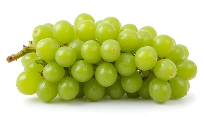 Fresh bunch of green grapes hanging with vibrant translucency, showcasing natural shine, juicy texture, and organic appeal, perfect for fruit themes, healthy lifestyle concepts, and fresh produce 