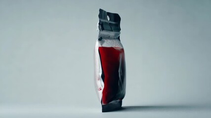 package with donor red plasma in sterile packaging placed on light plain background