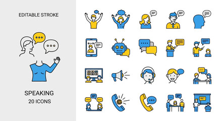 Sleek Line Art Communication Icon Collection Modern Pictograms for Dialogue, Speech, Customer Service, and Online Interaction Concepts