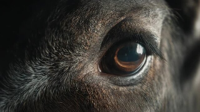 Close-up of horse eye with detailed texture and reflections