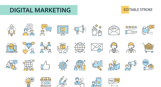 Digital Marketing Icons A Comprehensive Collection for Online Promotion and Strategy