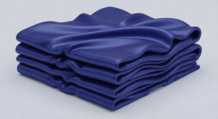 Folded navy blue silk fabric isolated on white background