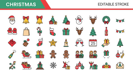 Naklejka premium Festive Christmas Icons A Colorful Collection of Holiday Symbols and Decorations for Seasonal Design