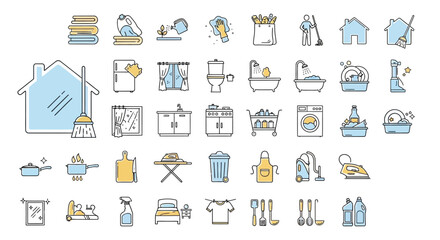 Fototapeta premium Comprehensive Set of Cleaning Icons A Vector Illustration Collection for Home and Hygiene