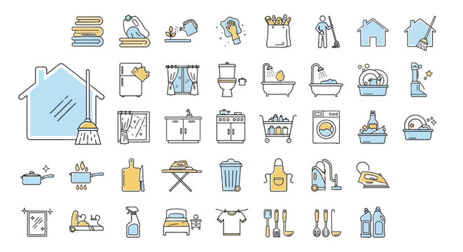 Comprehensive Set of Cleaning Icons A Vector Illustration Collection for Home and Hygiene