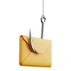Email phishing concept, a hook catching an email isolated on transparent background