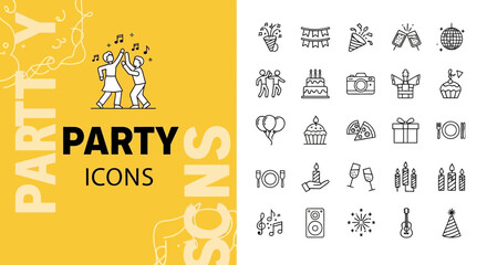 Party Icons A Sleek Line Collection for Celebrations and Festive Events
