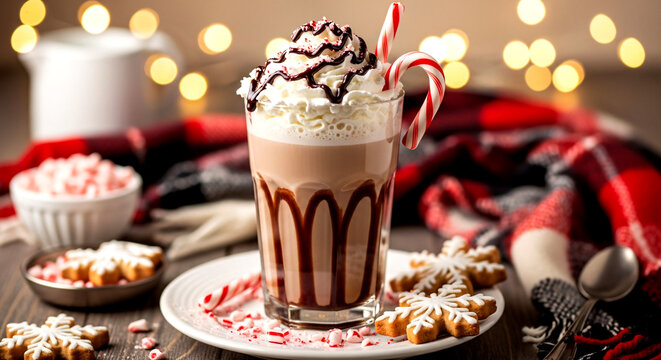 Festive Hot Chocolate with Candy Cane and Gingerbread Cookies