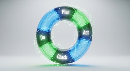 Seamless Digital Continuous Improvement Cycle. The background is a soft, minimalist white. Represents continuous improvement, efficiency cycle, and quality management