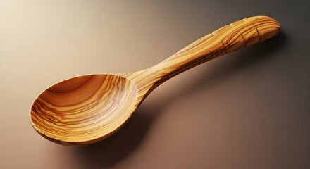 Olive wood serving spoon isolated on white background