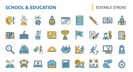 School & Education Sleek Line Icon Collection for Design Projects
