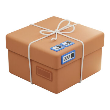 Brown cardboard box tied with string isolated on transparent background