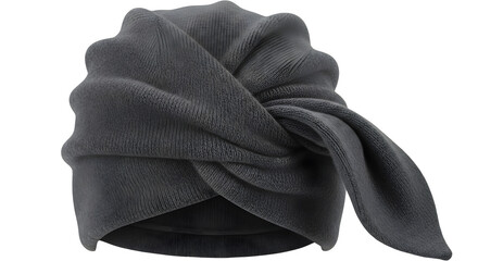 Stylish gray turban towel isolated on transparent background is perfect for drying hair quickly and easily after a shower