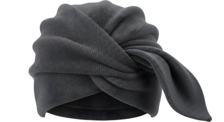 Stylish gray turban towel isolated on transparent background is perfect for drying hair quickly and easily after a shower