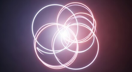 Abstract light painting creates mesmerizing geometric patterns with glowing white and pink hues