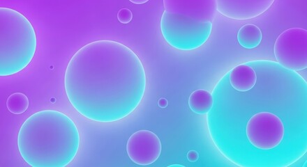 Abstract bioluminescent bubbles and spheres in vibrant neon purple and teal glow