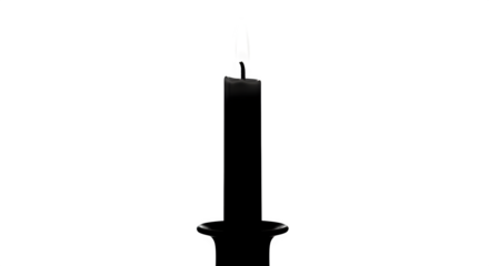 Single black candle with smoke isolated on transparent background, a symbol of mourning or remembrance