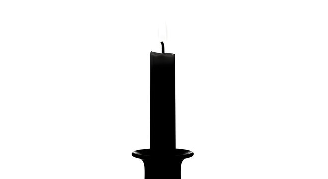 Single black candle with smoke isolated on transparent background, a symbol of mourning or remembrance