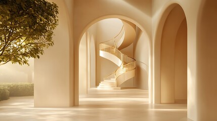 Luxurious marble staircase architecture in an old empty building hall