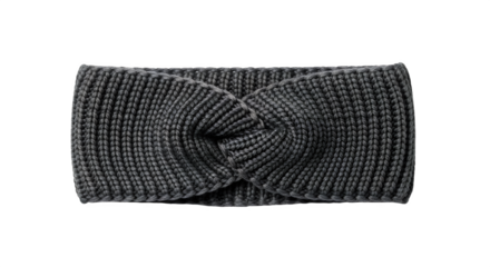 A gray knitted headband isolated on transparent background to keep hair out of the face and add style