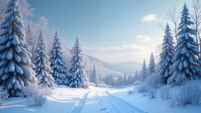A snow winter Christmas landscape scene with snowy trees
- Powered by Adobe