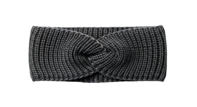A gray knitted headband isolated on transparent background to keep hair out of the face and add style