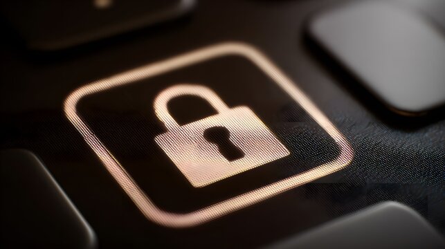 Close-up of a glowing lock icon on a computer keyboard, symbolizing security