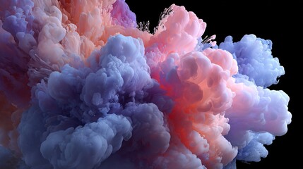 Stunning abstract cloudscape with vibrant pink and blue hues on black for dynamic backgrounds and creative designs, evoking dreamy and artistic vibes
