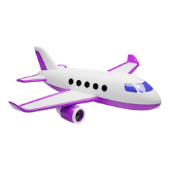 Fototapeta premium Cartoon airplane with purple accents isolated on transparent background