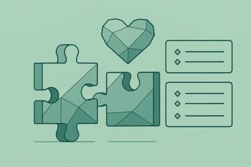 Pieces of abstract love interlocking in a puzzle format, showcasing emotional connections and digital creativity, symbolizing relationships and collaborative unity