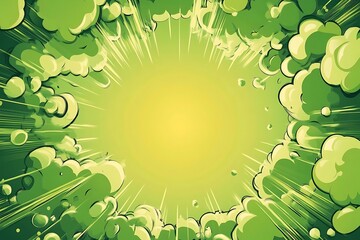 Dynamic Green Burst: Energetic Comic Style Explosion of Vivid Green Rays and Lines