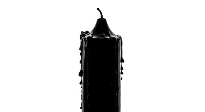 A single black candle isolated on transparent background, casting a mysterious and eerie glow in the darkness of the night