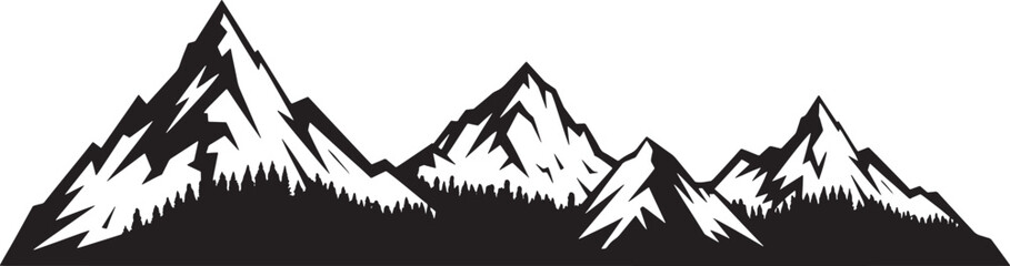 Mountain Range Silhouette with Pine Trees Forest Landscape Illustration Vector