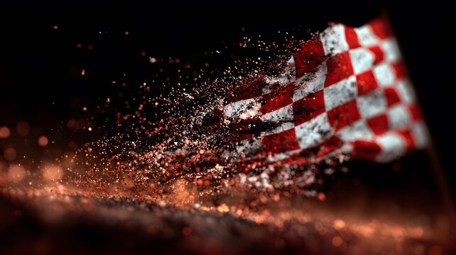 Abstract checkered flag with particle effects, representing speed and victory - Powered by Adobe