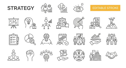 Strategic Planning and Business Growth Icons A Sleek Line Collection for Success