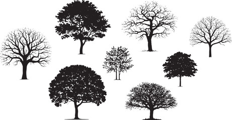 Silhouetted Trees Collection in Black and White for Graphic Design Projects