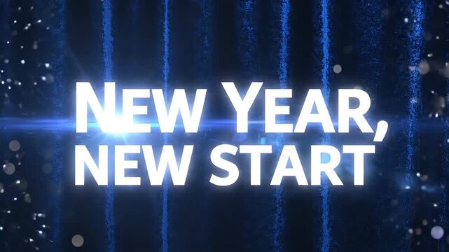 Vibrant blue particles and light streaks illuminate an optimistic message, celebrating fresh starts and the promising hope of a new journey ahead