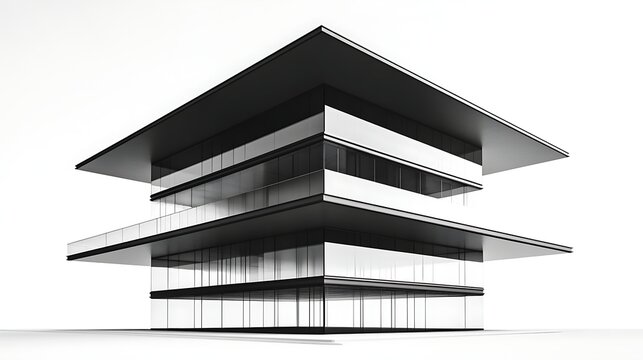 Vintage black and white architectural building and urban street scene