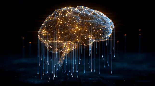 Digital brain concept with glowing connections and data streams