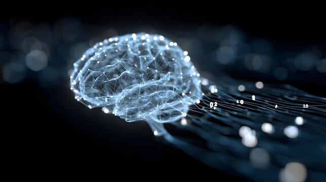 Digital brain concept with neural network and data flow visualization