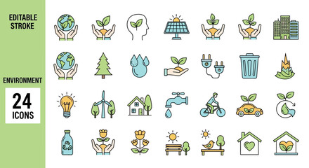 A Sleek Line Collection of Eco-Friendly and Nature-Inspired Icons, perfect for Environmental Sustainability Projects and Green Initiatives