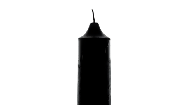 Elegant black candle isolated on transparent background, a simple yet sophisticated object for decoration, ambiance, or remembrance