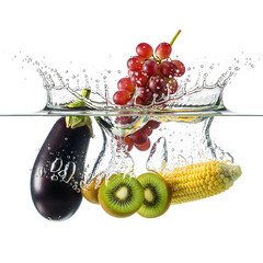 Fresh red summer berry fruit splash in isolated water glass
